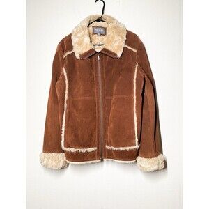 Wilson's Leather Brown Suede Jacket Women's XL Faux Fur Trim Penny Lane Pockets